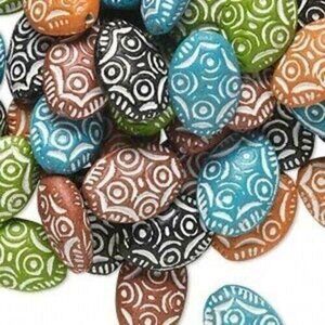 Vintage Ethnic African Tribal Clay Beads Mixed Colors Puffed Oval 10 pcs